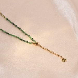 Collier pierre naturelle Tourmaline verte / Collier femme perles pendentif rond acier inoxydable image 5