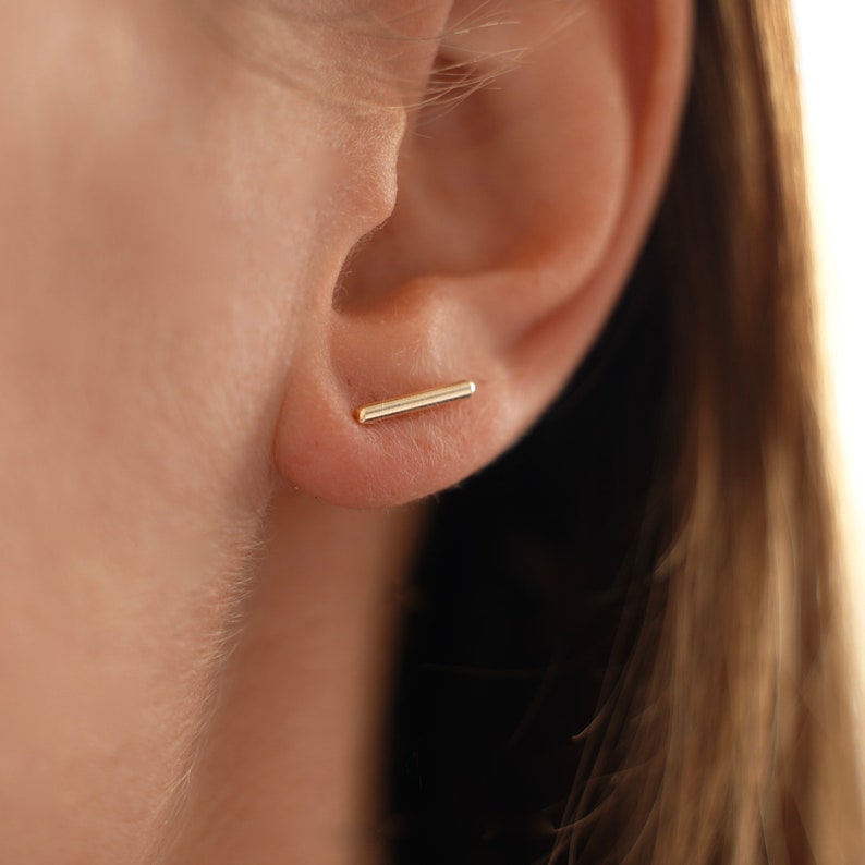 Gold-plated designer bar earring / Stick line earring / Minimalist earrings image 1