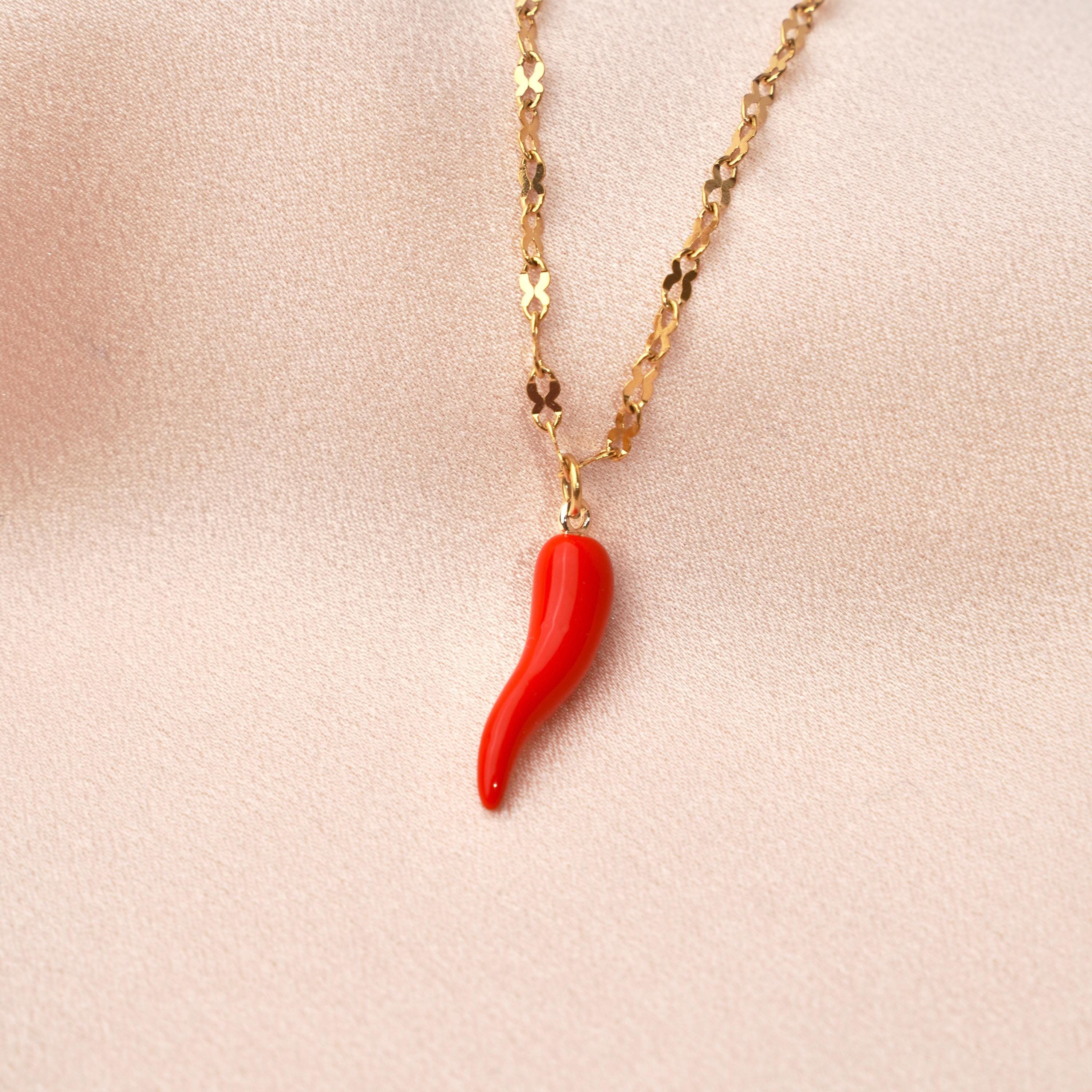 Red Chili Pepper Necklace Stainless Steel Chain / Chili