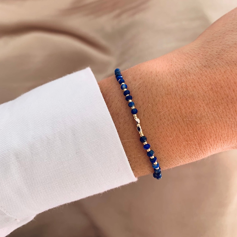 Bracelet femme pierre naturelle Lapis Lazuli / Bracelet coulissant perles bleu foncé Lapis Lazuli