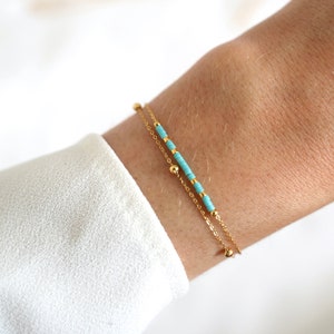 Bracelet double perles japonaises miyuki / Bracelet fin perles blanches Bleu