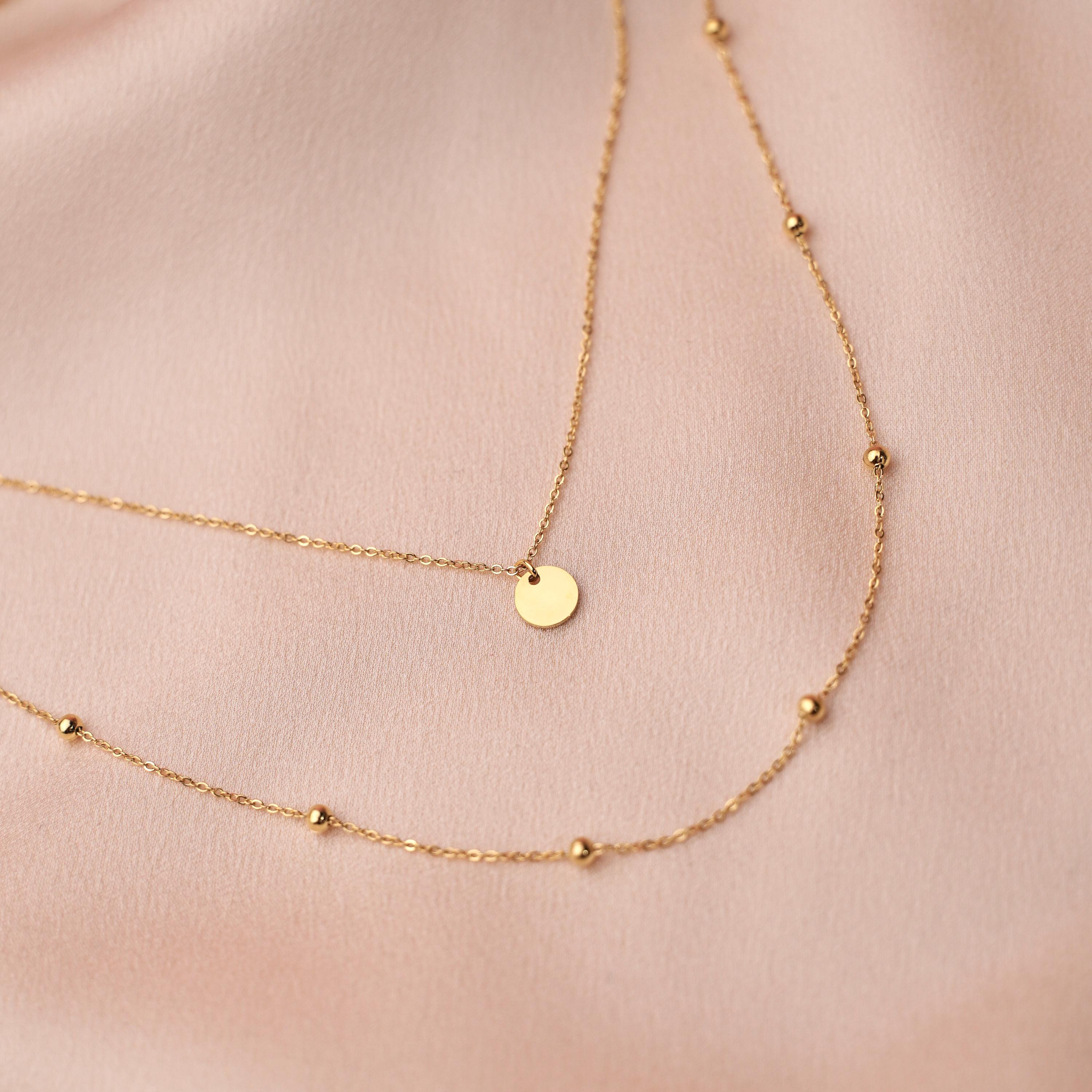 ネックレス・ペンダント ROMANTINUER SN88 NECKLACE DOUBLE BALL CHAIN Double Row Stainless Steel Necklace With Round Pendant Chain