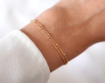 Gold plated double row ball chain bracelet / Women's gift / Women's thin chain bracelet