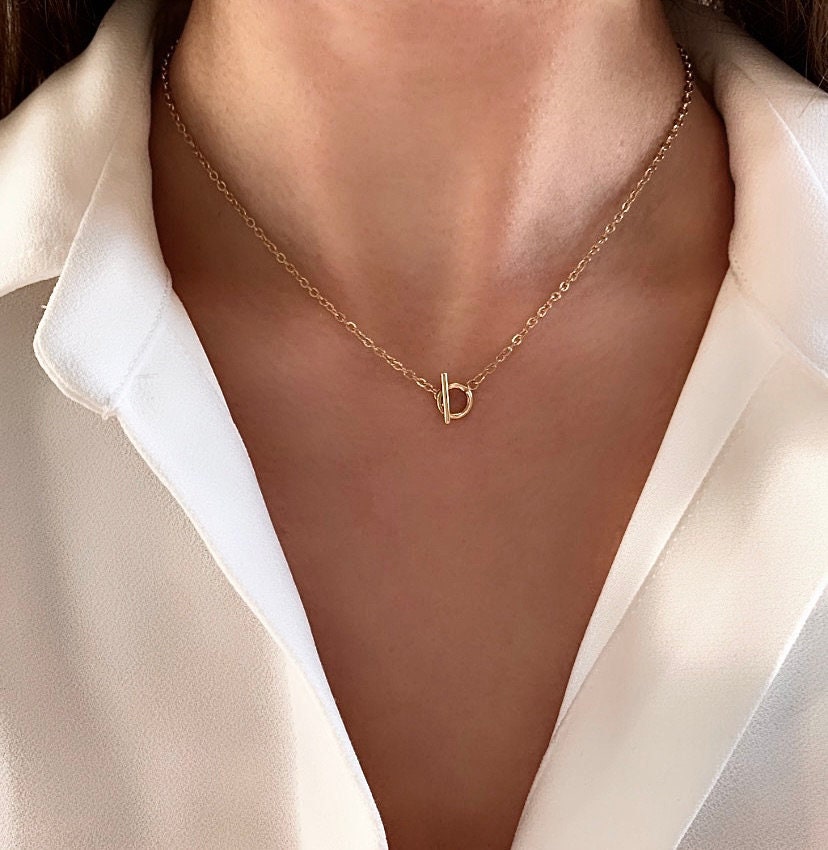 Spring Clasp Necklace, Round Closure Necklace, Lock Clasp Necklace, Gold Chain  Necklace, Simple Necklace for Woman, Everyday Necklace 