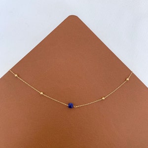 Collier fin pendentif pierre Lapis Lazuli / Collier femme minimaliste chaine fine acier inoxydable / Cadeau femme image 3