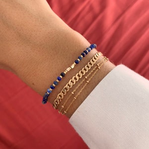 Bracelet femme pierre naturelle Lapis Lazuli / Bracelet coulissant perles bleu foncé image 2