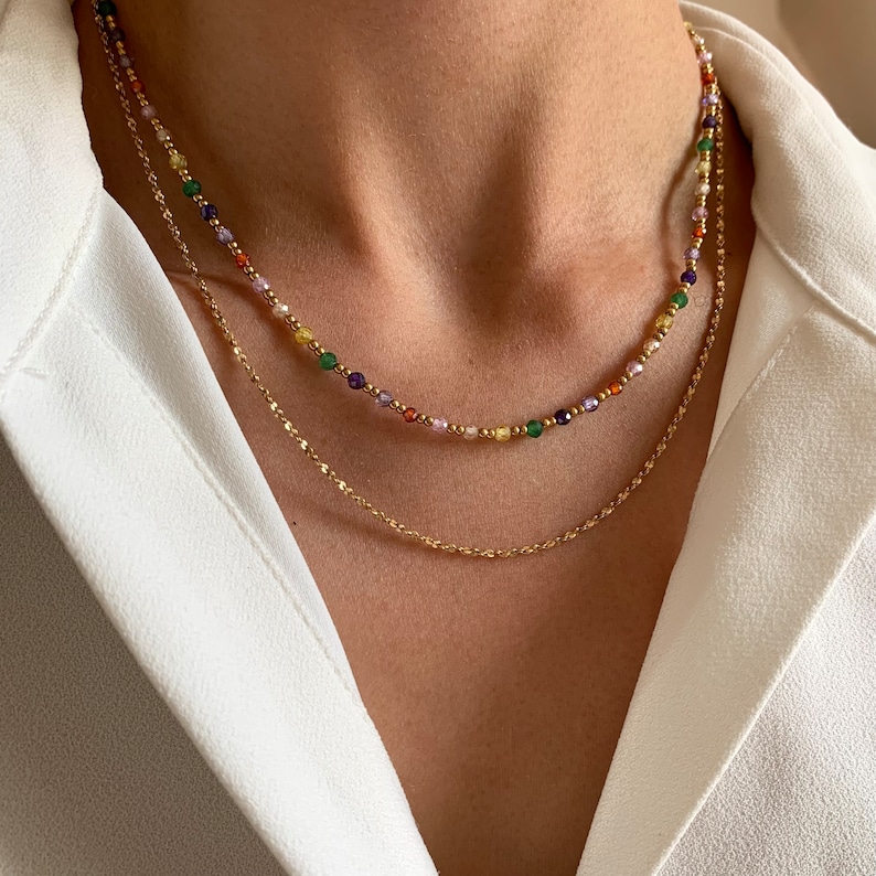 Multicolored pearl necklace / Women's stainless steel necklace, pink blue green pearls image 2
