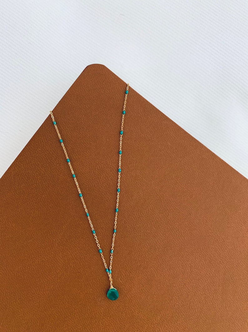 Collier Argent Sterling 925 Avec Pendentif Pierre Verte - Maille Boîte, 5.38g #P538 - Occasion