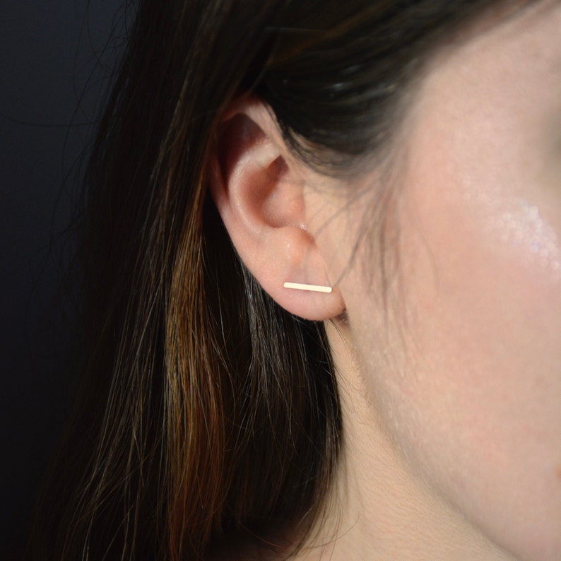 Gold-plated designer bar earring / Stick line earring / Minimalist earrings image 3