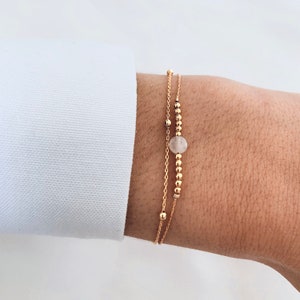 Double row women's bracelet with fine natural stone Agate chain / Bracelet gilded with fine gold