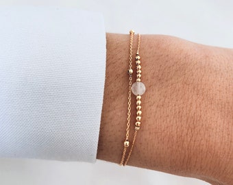 Double row women's bracelet with fine natural stone Agate chain / Bracelet gilded with fine gold