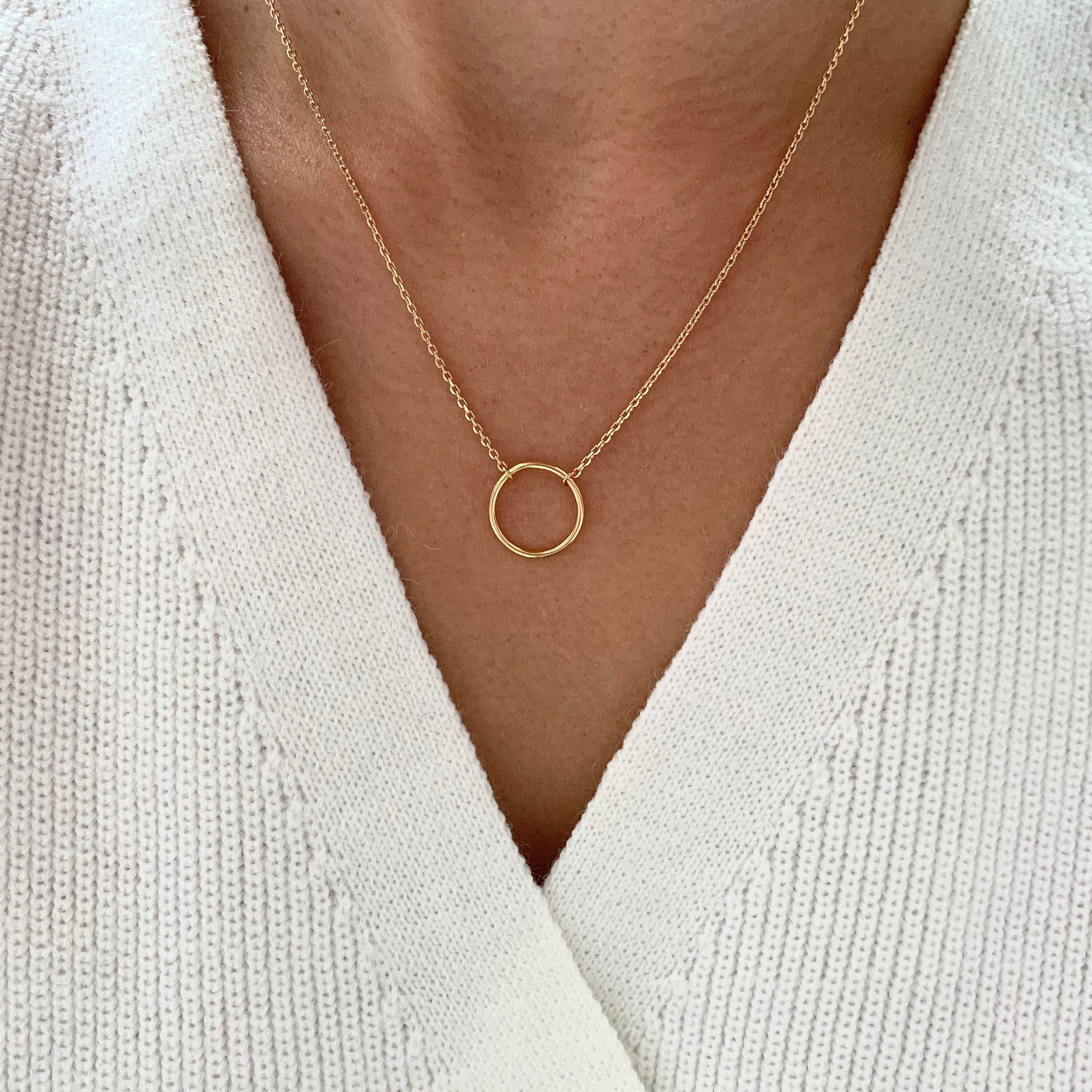 Gold Plated Round Ring Pendant Necklace Women s Chain Necklace Etsy