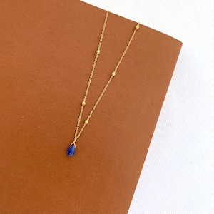 Collier fin pendentif pierre labradorite / Collier femme minimaliste chaine acier inoxydable / Cadeau femme Lapis Lazuli