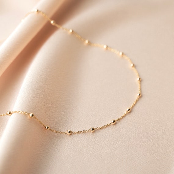 18k Gold Plated Ball Chain Necklace / Women's Minimalist