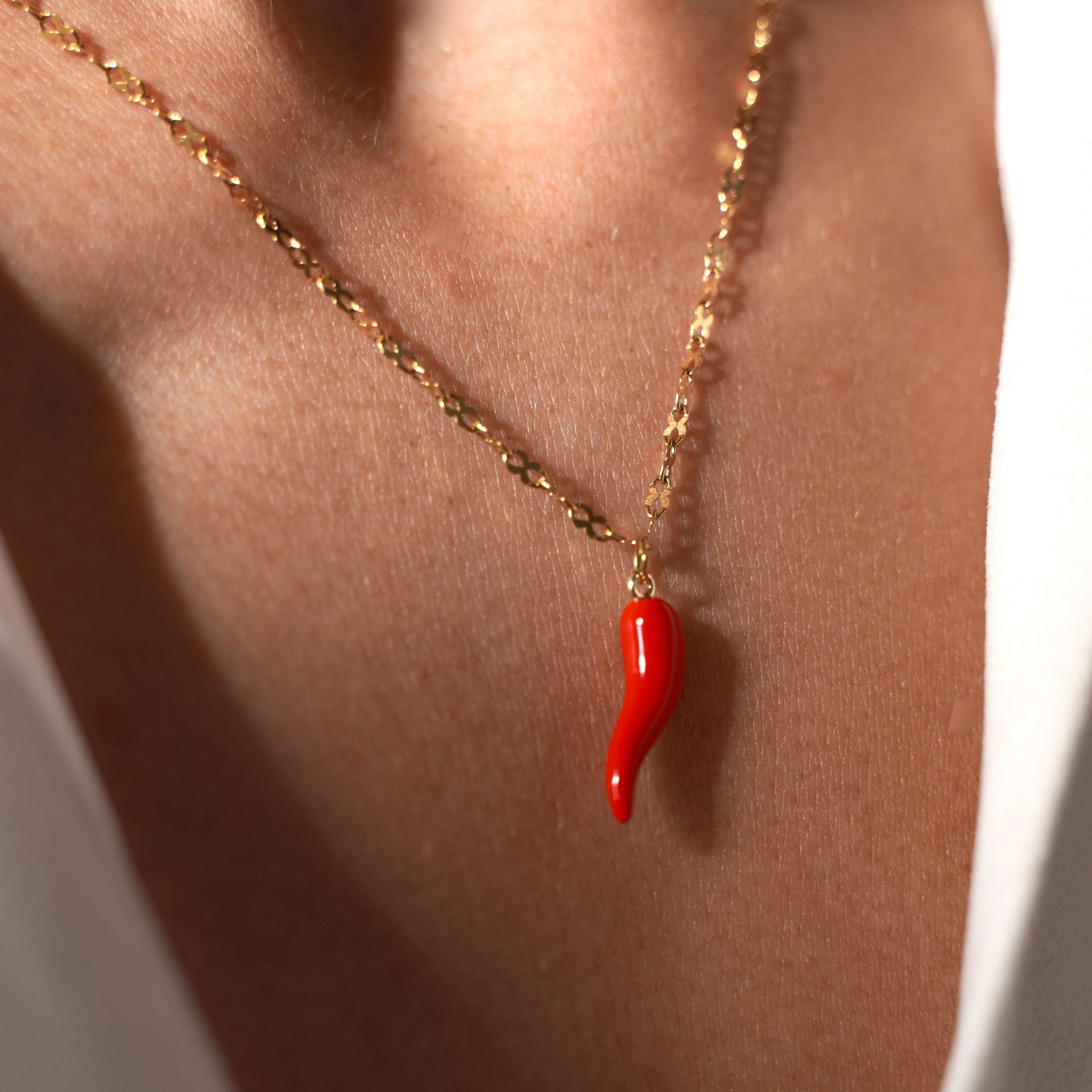 Red Chili Pepper Necklace Stainless Steel Chain / Chili