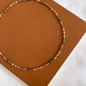 Collier perles multicolores / Collier femme acier inoxydable, perles rose bleu vert image 4