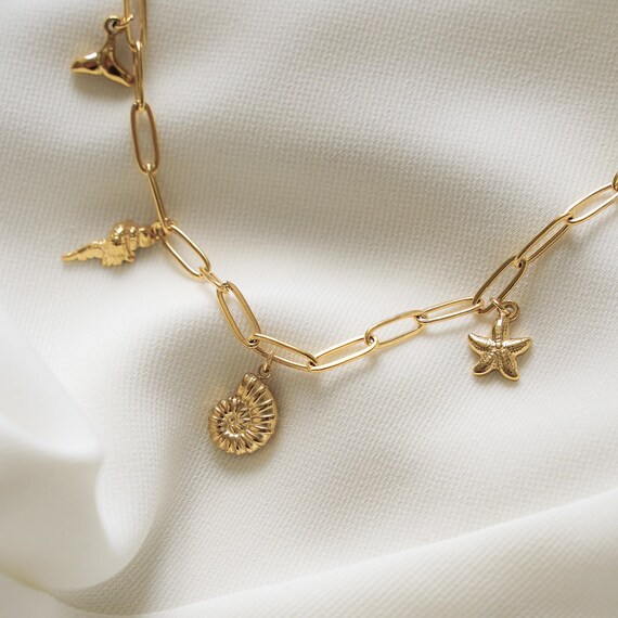 Collier Femme Bohème Doré Acier Inoxydable - Breloques Tortue, Coquillage & Soleil - Tata Gisele - Made In France