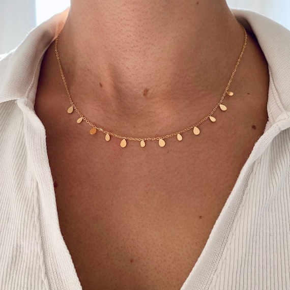 Collier acier inoxydable chaine gouttes / ras de cou pendentif rond / Collier  femme minimaliste -  France