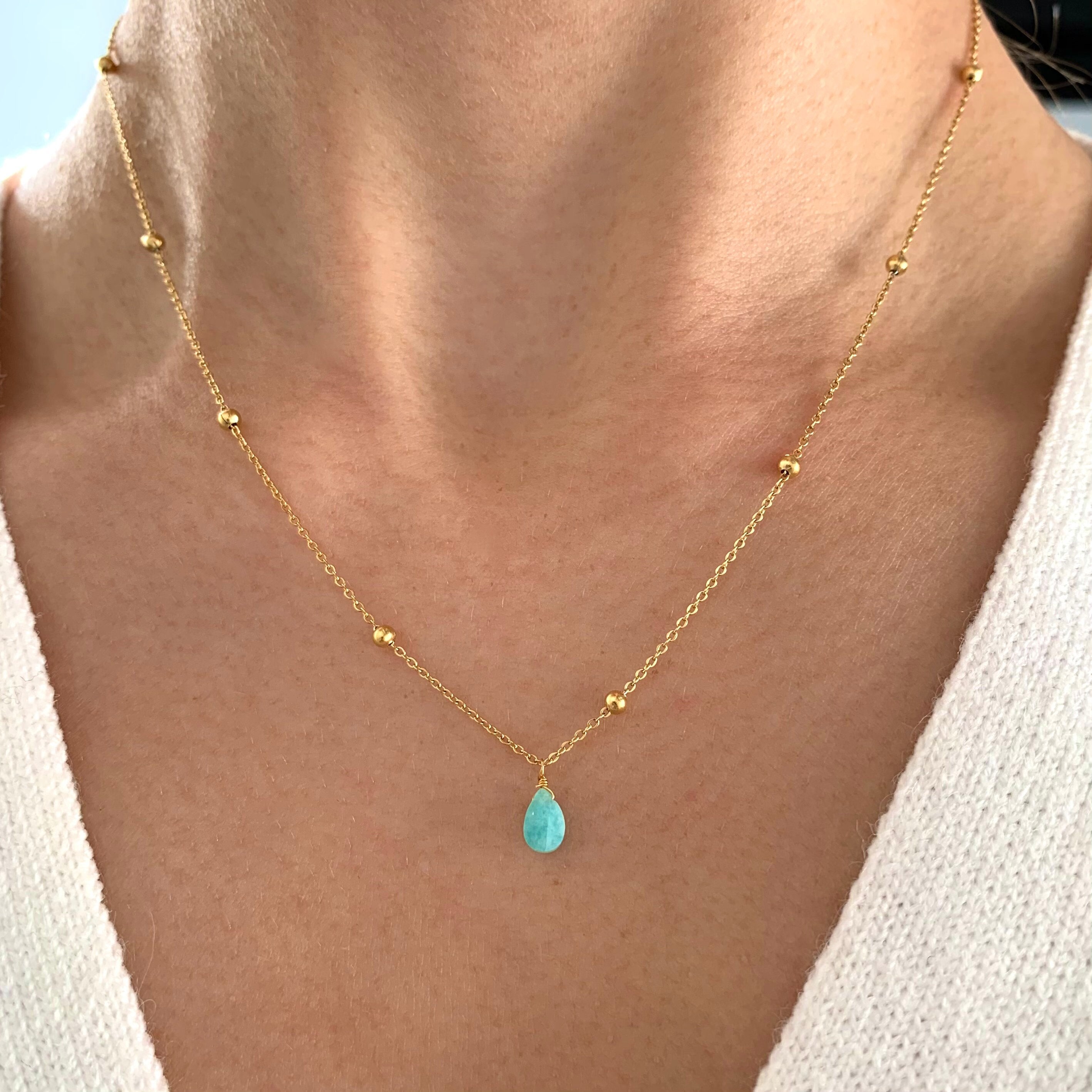 Collier doré en Amazonite, au choix - Secret de Cristaux
