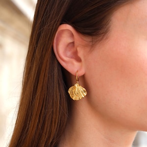 Boucles d'oreilles feuille ginkgo acier inoxydable