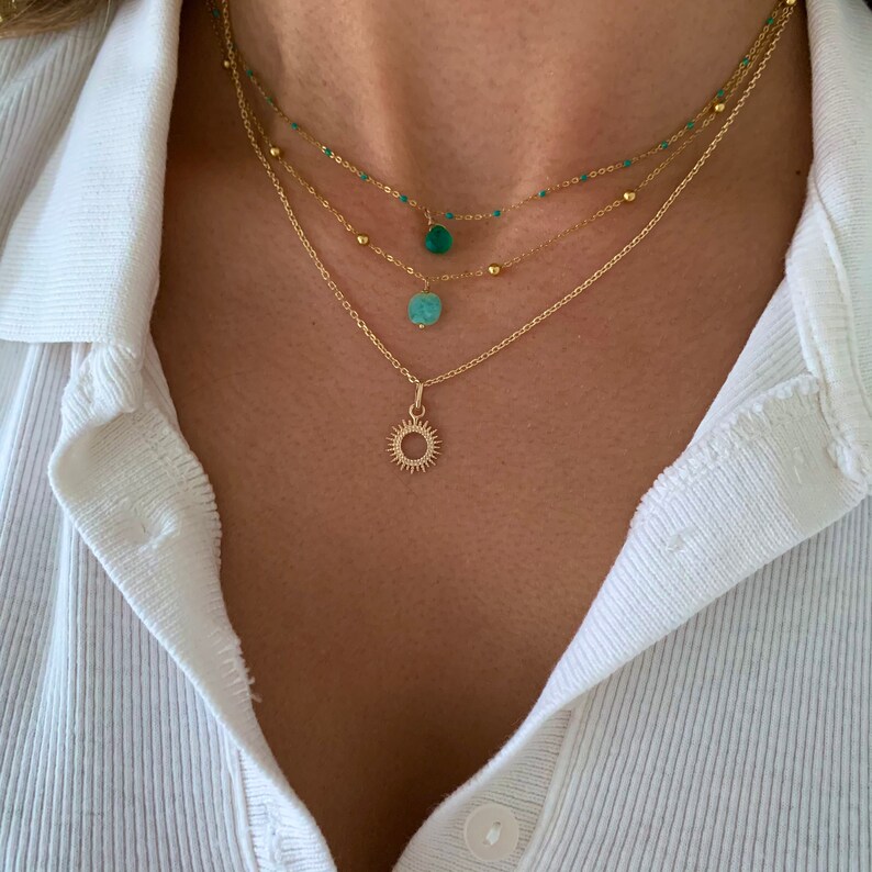 Collier Argent Sterling 925 Avec Pendentif Pierre Verte - Maillons Boîte - Poids 5,38g Réf. #P538 - Occasion