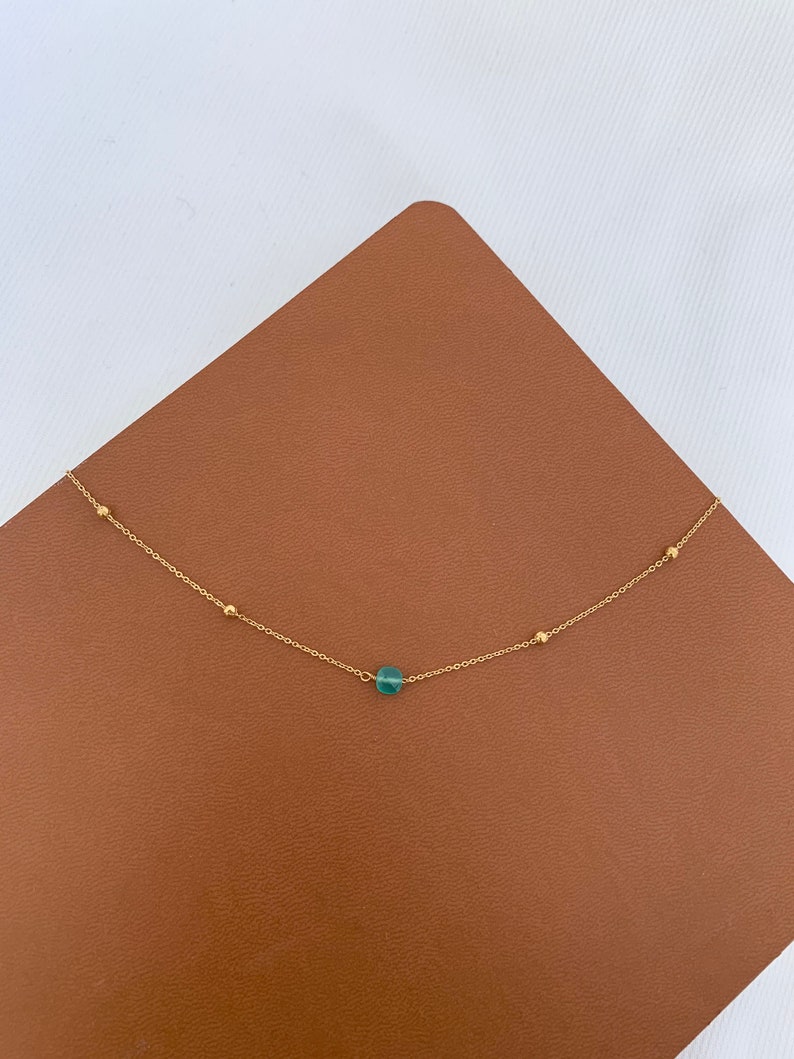 Collier fin pendentif pierre Lapis Lazuli / Collier femme minimaliste chaine fine acier inoxydable / Cadeau femme Agate verte