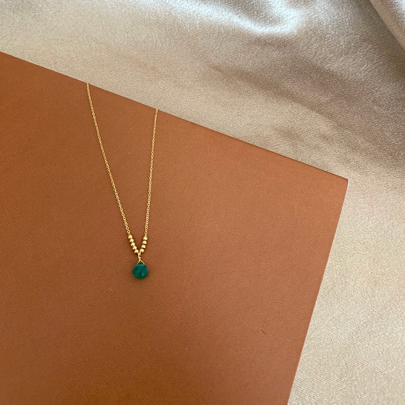 Fine stainless steel chain necklace with Amazonite turquoise blue stone pendant / Women's necklace with fine natural stone drop chain image 7