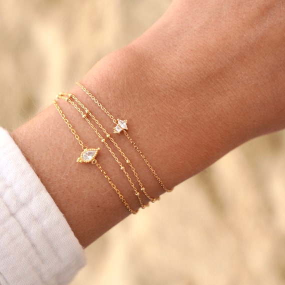 Bracelet Femme En Acier Inoxydable Doré Or, Style Jonc Avec Strass Zircon - Neuf Sans Emballage