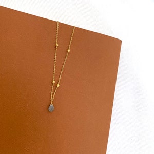 Collier fin pendentif pierre labradorite / Collier femme minimaliste chaine acier inoxydable / Cadeau femme image 3