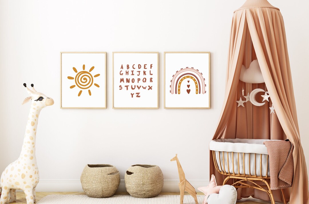 Set of 3 Boho Nursery Wall Art Prints | Bohemian Baby Room Decor | Boho ...