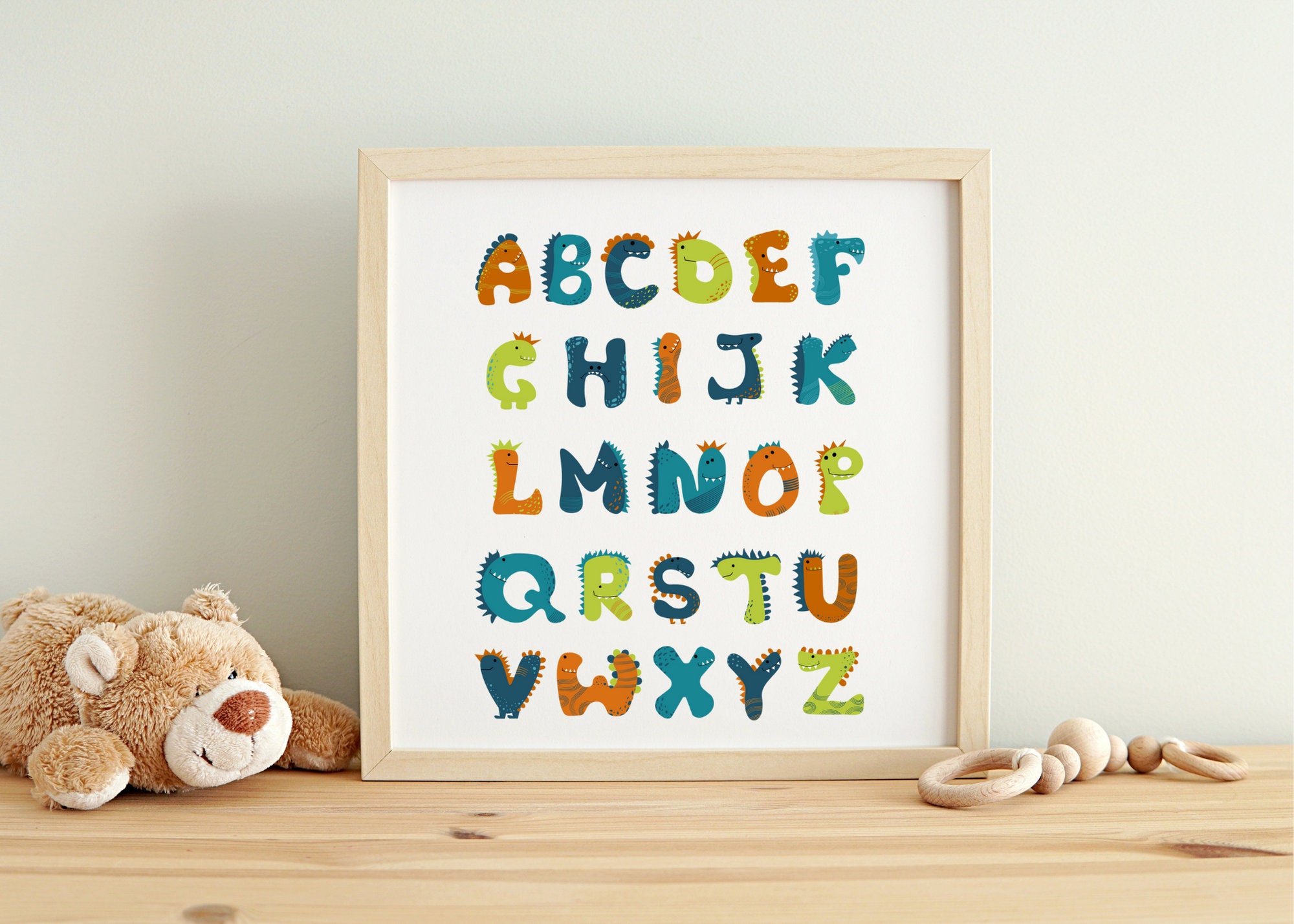 Dinosaur Alphabet Print | ABC Learning Wall Art | Nursery & Playroom ...