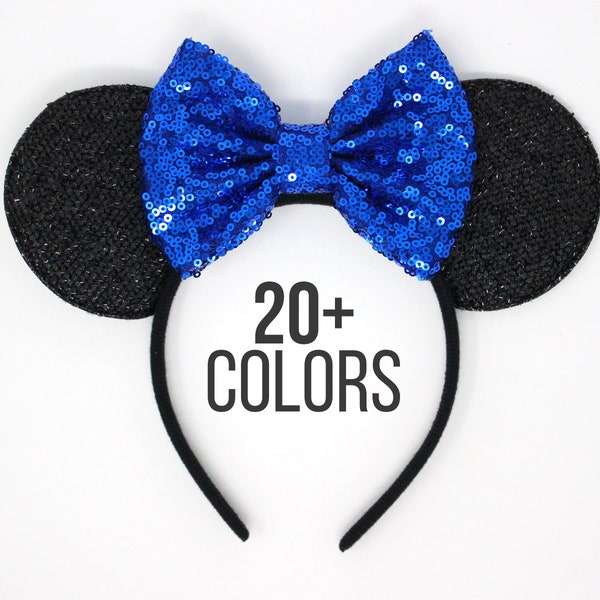 Blue Mouse Ears One Size | Mouse Ear Headband | Blue Sequin Bow Ears | Blue Headband | All Ages Mouse Ears | Choose Bow Color