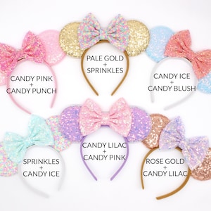 Mouse Ears One Size | Rose Gold Mouse Ears | Black Sequin Mouse Ears | Candy Color Mouse Ears | Choose Ear + Bow Color