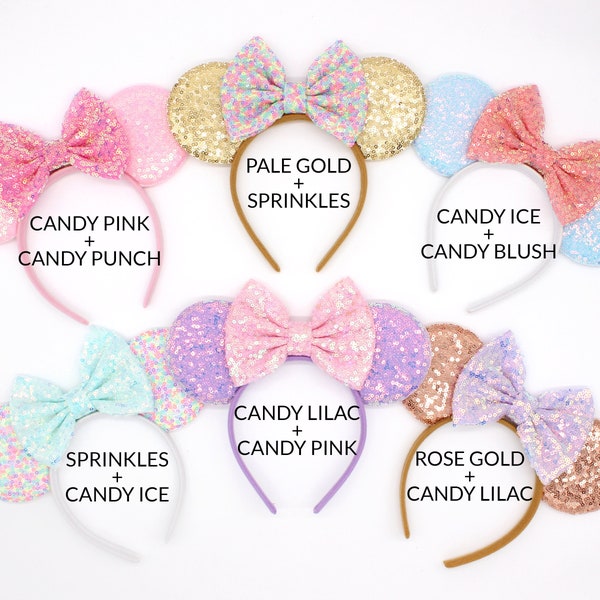 Mouse Ears 500+ Colors | Rose Gold Mouse Ears | Black Sequin Mouse Ears | Candy Color Mouse Ears | Choose Ear + Bow Color