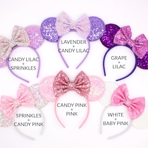 Mouse Ears 500+ Colors | Rose Gold Mouse Ears | Black Sequin Mouse Ears | Candy Color Mouse Ears | Choose Ear + Bow Color