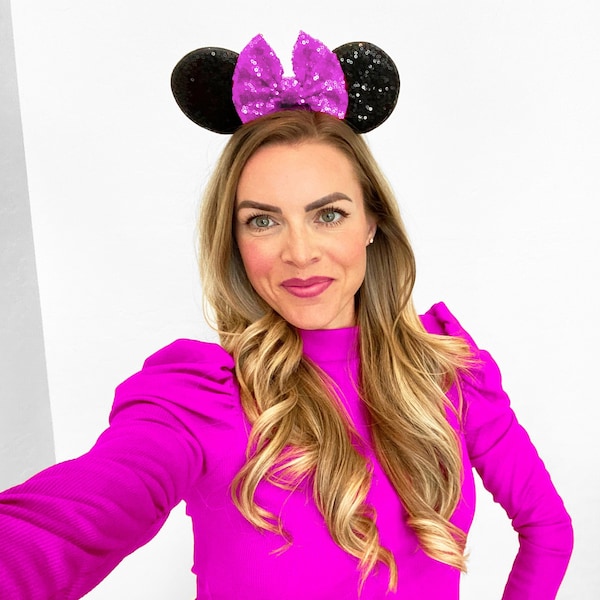 Mouse Ears 500+ Colors | Rose Gold Mouse Ears | Black Sequin Mouse Ears | Candy Color Mouse Ears | Choose Ear + Bow Color