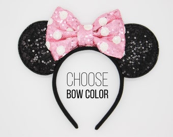Polka Dot Mouse Ears Headband | Magic Mouse Ears | Polka Dot Bow Ears | Polka Dot Headband Ears | Choose Ear + Bow Color