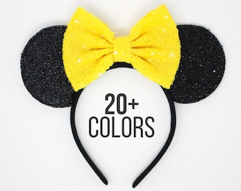 Mouse Ears One Size | Yellow Mouse Ear Headband For All Ages | Mouse Ears | Headband Ear | All Ages Mouse Ears | Choose Bow Color