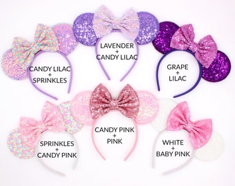 Mouse Ears 500+ Colors | Rose Gold Mouse Ears | Black Sequin Mouse Ears | Candy Color Mouse Ears | Choose Ear + Bow Color