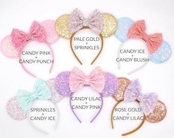 Mouse Ears 500+ Colors | Rose Gold Mouse Ears | Black Sequin Mouse Ears | Candy Color Mouse Ears | Choose Ear + Bow Color