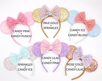 Mouse Ears 500+ Colors | Rose Gold Mouse Ears | Black Sequin Mouse Ears | Candy Color Mouse Ears | Choose Ear + Bow Color