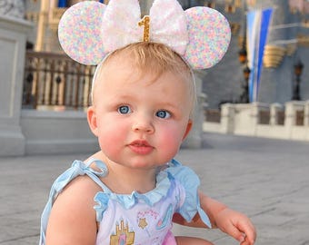 Sprinkles Birthday Mouse Ears Headband | Sprinkles Sequin Ears + Choose Bow & Age