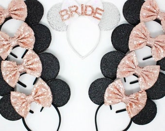 Bride Mouse Ears | Bridal Party Ears | Wedding Bachelorette Party Birthday Party Mouse Ears | Choose Bow Color