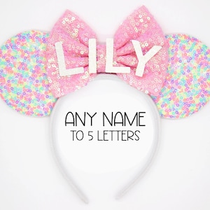 Custom Name Mouse Ears Headband | Any Name up to 5 letters Mouse Headband with Bow | Choose Color and Name