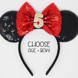 5th Birthday Mouse Ears Headband | Black Sequin Mouse Birthday Party | Choose Bow + Any Age