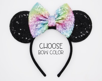 Black Sequin Mouse Ears | Custom Color Bow Headband