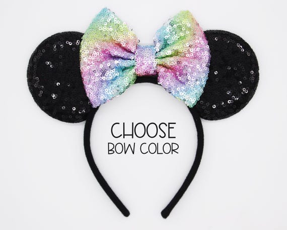 Black Sequin Mouse Ears | Custom Color Bow Headband - Etsy display picture 1