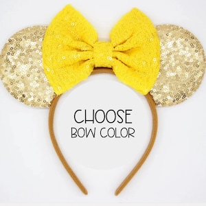 Mouse Ears One Size | Rose Gold Mouse Ears | Black Sequin Mouse Ears | Candy Color Mouse Ears | Choose Ear + Bow Color