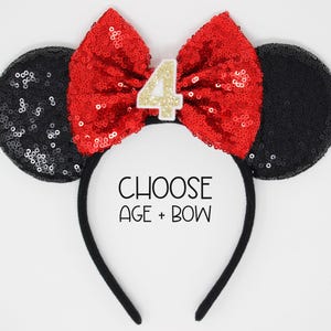 4th Birthday Mouse Ears Headband | Black Sequin Mouse Birthday Party | Choose Bow + Any Age