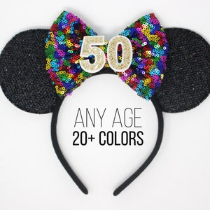 40th Birthday Mouse Ears Confetti Bow Mouse Ear Headband Mouse Ears Mouse Party Party Sequin Bow Birthday Outfit image 7